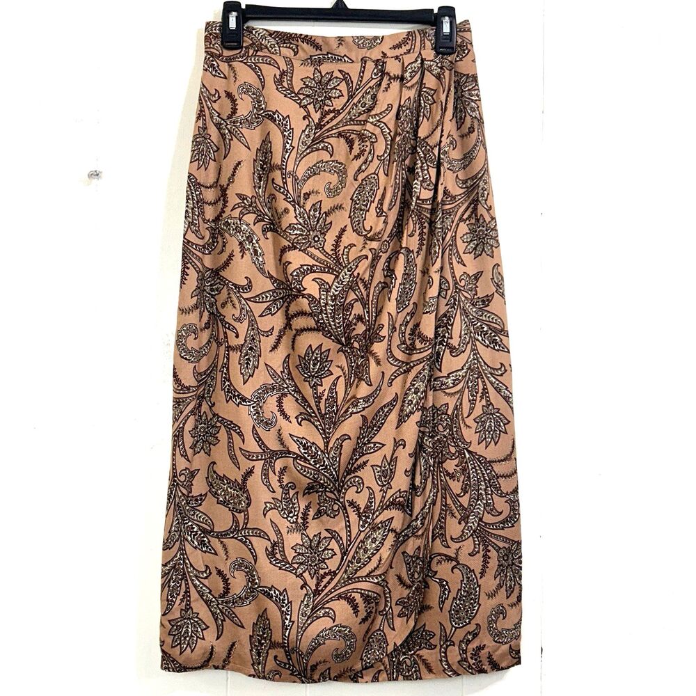 Talbots Vintage Wrap Midi Skirt Women's Size 10 Colorful Paisley Rayon Wool 90s